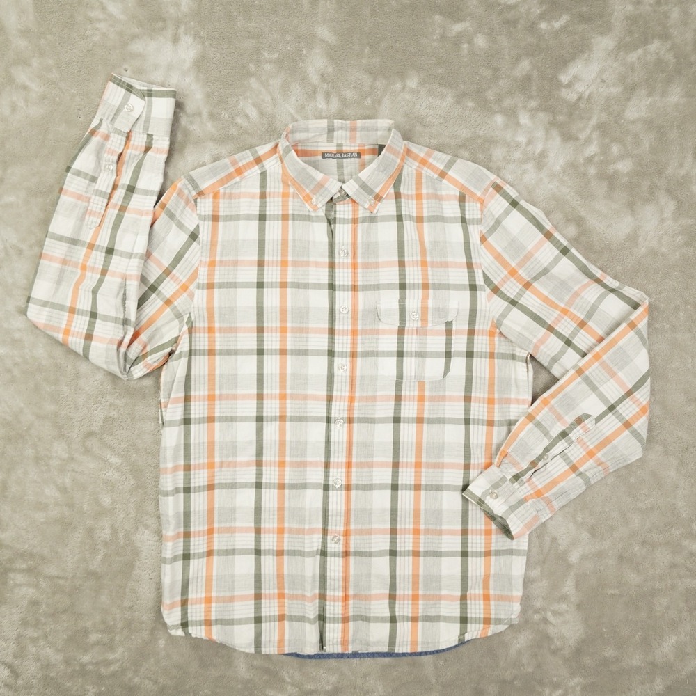 Michael Bastian White‎ Plaid Button Up Shirt Men's Medium Long Sleeve